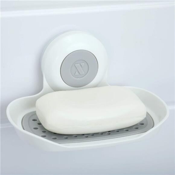Strong Hold Suction Soap Holder Bathroom Kitchen Shower Wall Mount Drain Tray - Picture 1 of 7